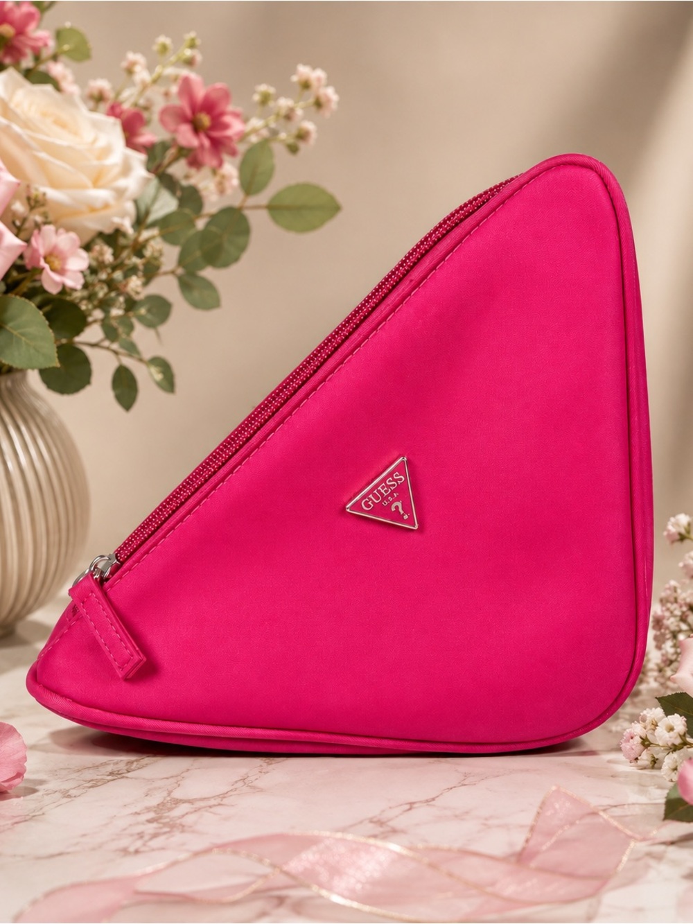 GUESS Hot Pink Triangle Wristlet Clutch NWOT